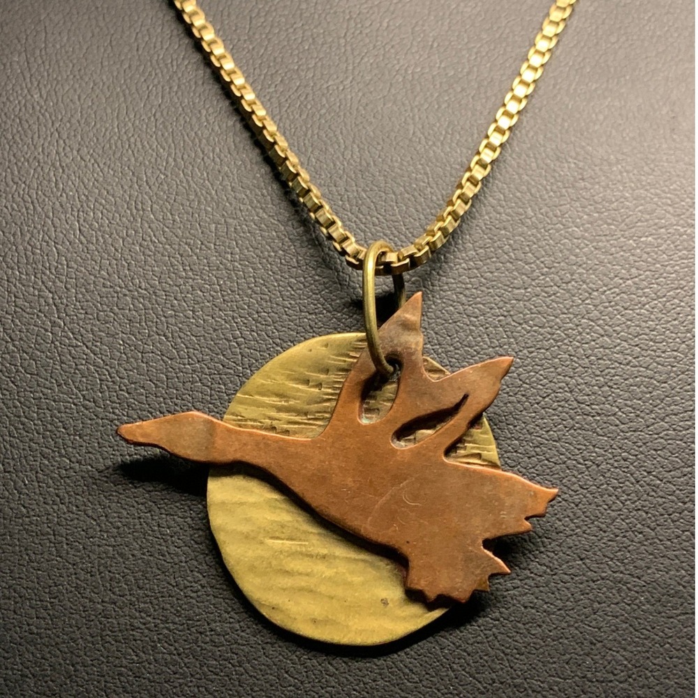 Artisan Mixed Metal Goose Necklace 1/20 12K Gold Filled Chain 18" Brass Copper